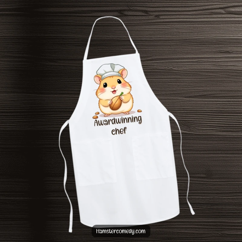 Funny kawaii hamster chef apron showcasing a cute hamster in a chef hat, holding a seed, ready for kitchen duty.