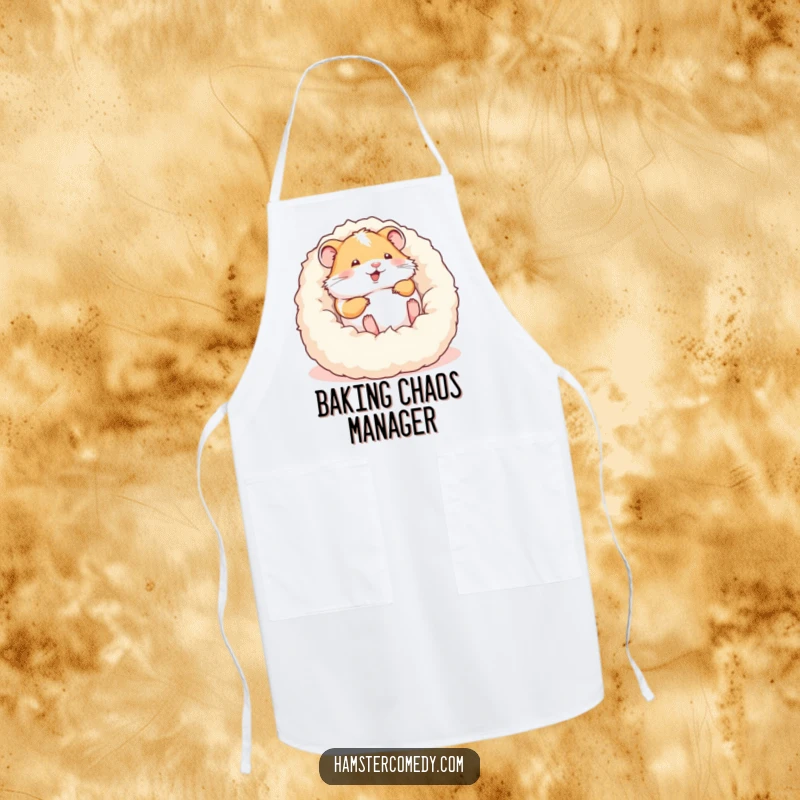 Funny apron featuring a happy hamster enthusiastically rolling in a bed, bringing cheerful energy to any kitchen task.