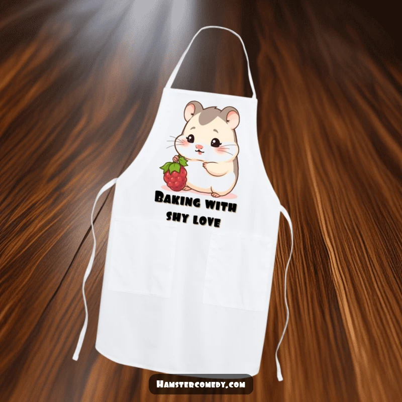 Funny Hamster Apron: A shy hamster peeks out, offering a tasty berry with a bashful yet humorous expression.