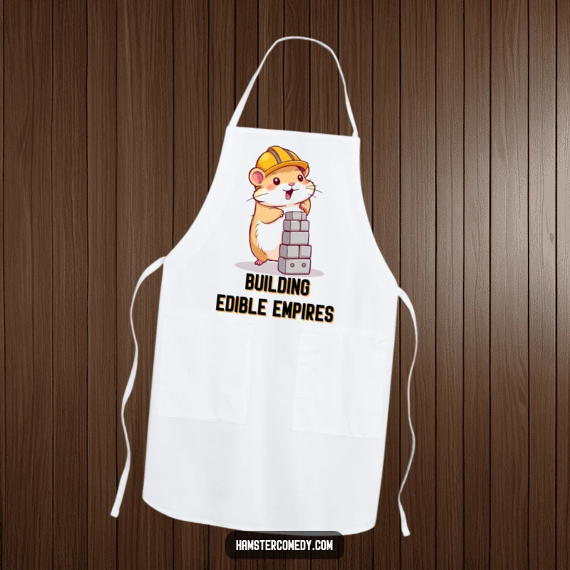 Funny hamster in a construction helmet, wearing an apron, ready to build in the kitchen, great gift.