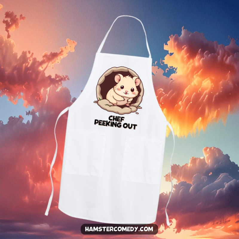 Funny Kawaii Hamster Apron with a hamster peeking out from a tiny burrow, ideal for kitchen adventures.