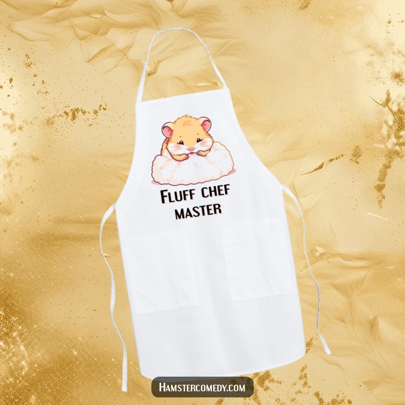 Funny hamster apron featuring a busy hamster playfully digging into a pile of fluff, perfect for kitchen or craft room fun.