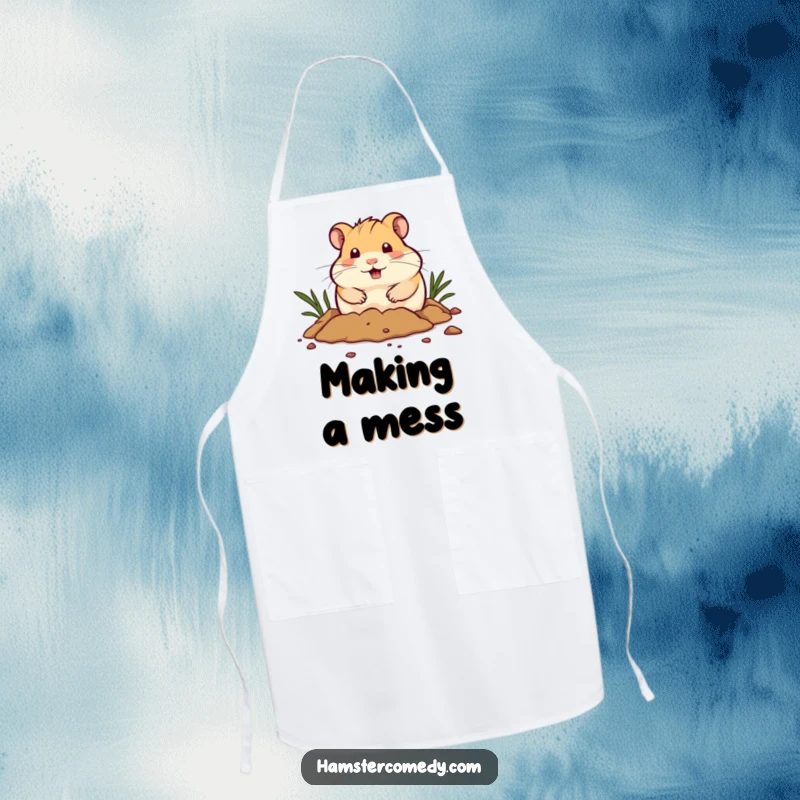 Funny Apron: A determined hamster digs with hilarious intensity, ready to tackle any task, perfect for a kitchen adventurer.