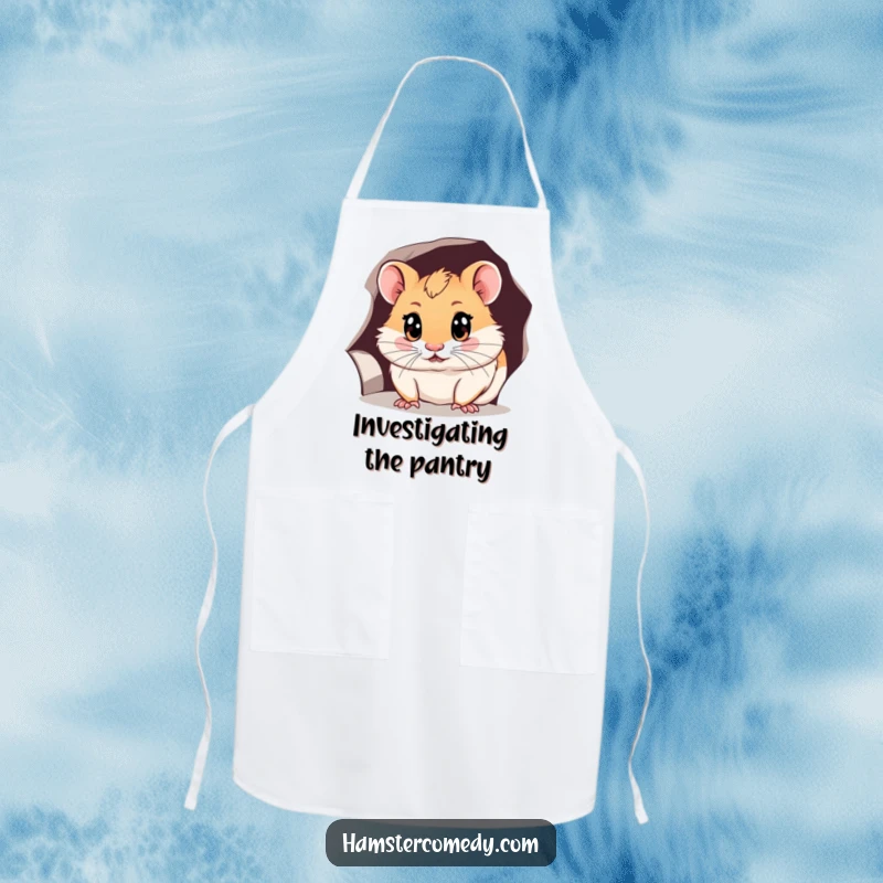 Funny hamster apron showing a hamster with curious eyes peeking into a hole, ready for kitchen adventures and playful cooking.