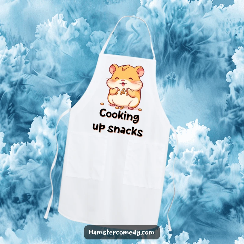 Funny Kawaii Hamster Apron with a hamster stuffing its cheeks with seeds, ideal for cooking and kitchen fun.