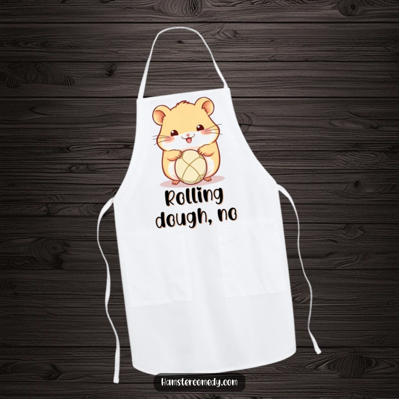 Funny Kawaii Hamster Apron: Cute hamster diligently rolling a small ball with its paws, perfect for adding a playful touch to kitchen tasks.
