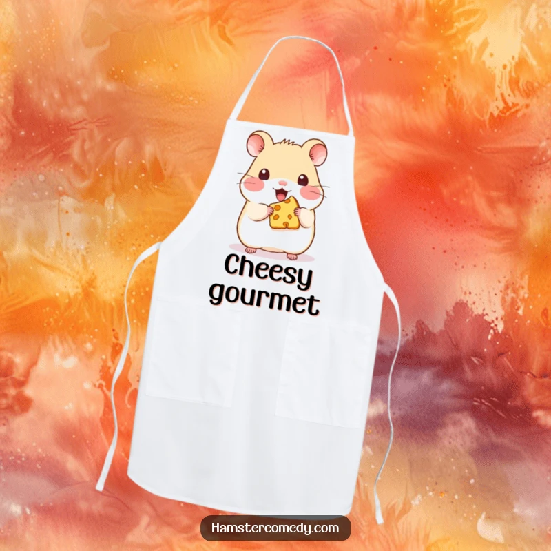Funny Kawaii Hamster Cheese Apron: A cute and practical apron with a kawaii hamster holding cheese, perfect for kitchen fun.