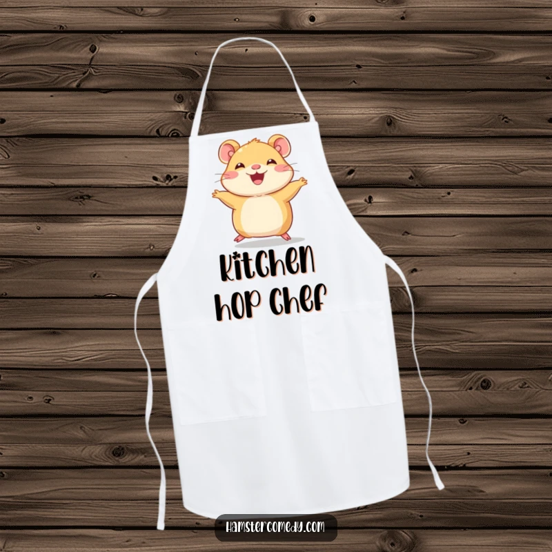 Funny Hamster Apron, showing a joyful character hopping with tiny legs, great for kitchen fun.
