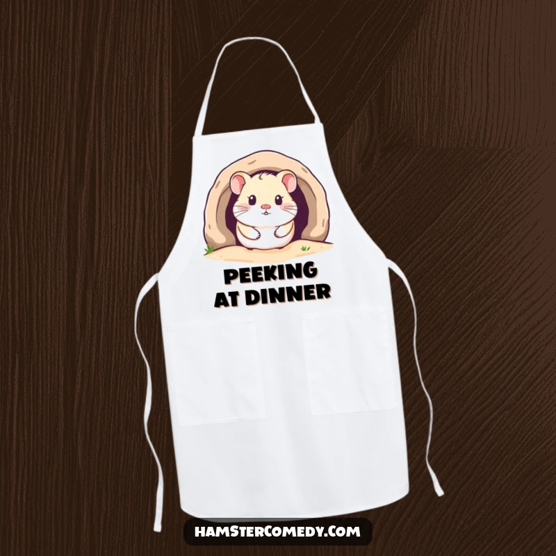 Funny Kawaii Hamster Apron showing a cute hamster peeking from a cozy burrow, for charming and comfortable cooking.