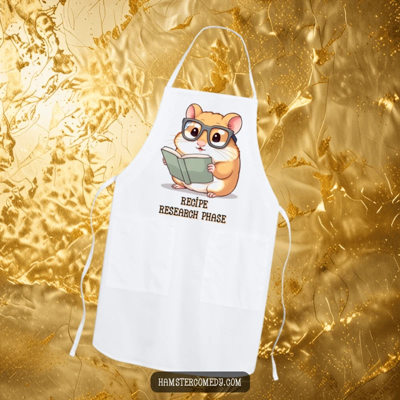 Funny Hamster Apron: A hamster wearing large glasses, engrossed in reading a small book, bringing literary humor to kitchen wear.