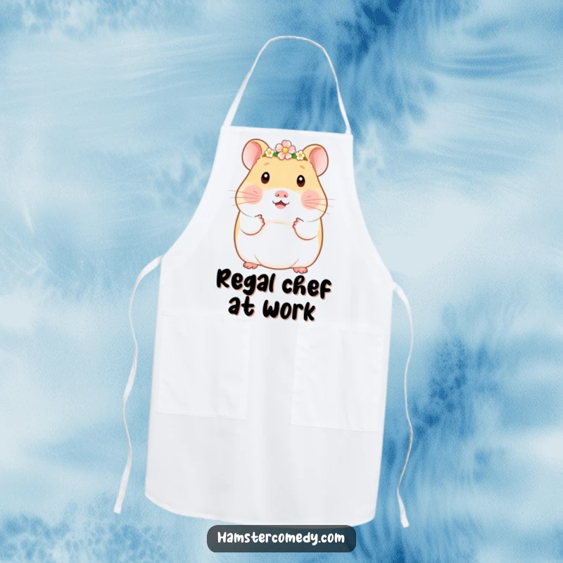 Funny Kawaii Hamster Apron: Cute hamster wearing a delicate flower crown, perfect for adding a touch of regal charm to kitchen tasks.
