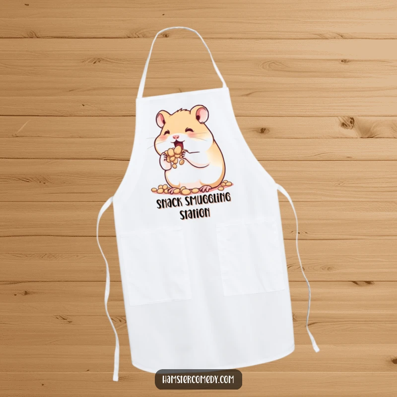 Funny Hamster Apron: A cute hamster with impossibly full cheeks stuffed with seeds, bringing humor to kitchen wear.