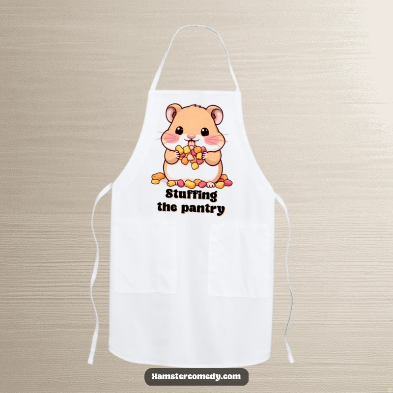 Funny Kawaii Hamster Apron: A cute hamster with stuffed cheeks signifies a love for snacks, designed to add smiles and keep clothes clean.