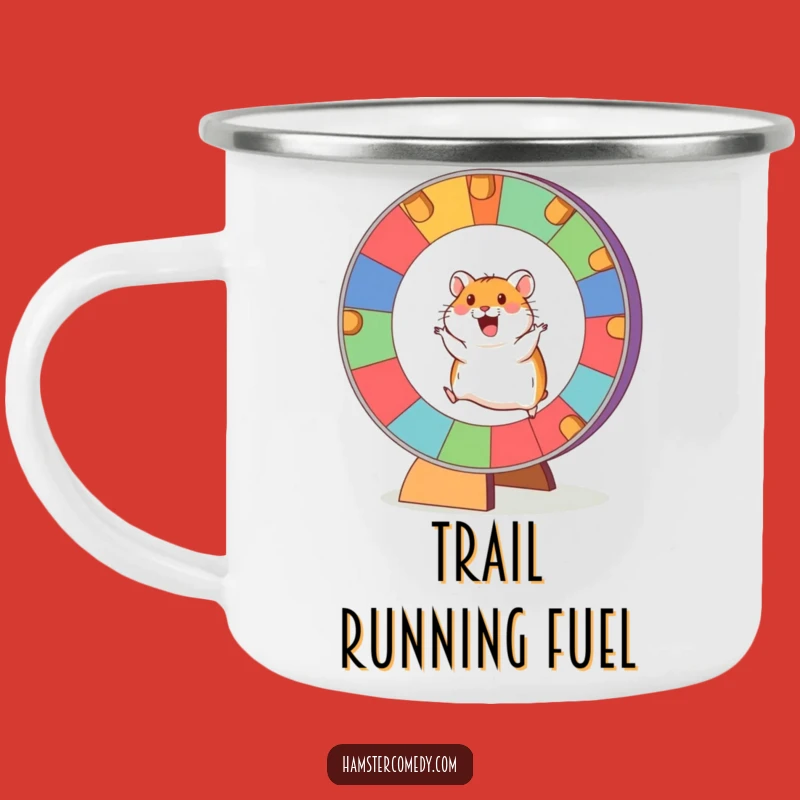 Adventure-Ready Funny Hamster Wheel Camping Mug: Colorful Runner for the Trail