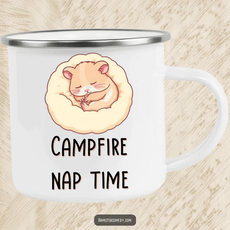 Funny hamster sleeping peacefully, serene look, sturdy camping mug, ideal funny gift.