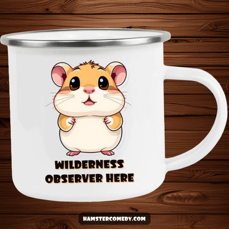 Funny Hamster Camping Mug with a hamster displaying comically large, curious eyes, ready for any outdoor exploration.
