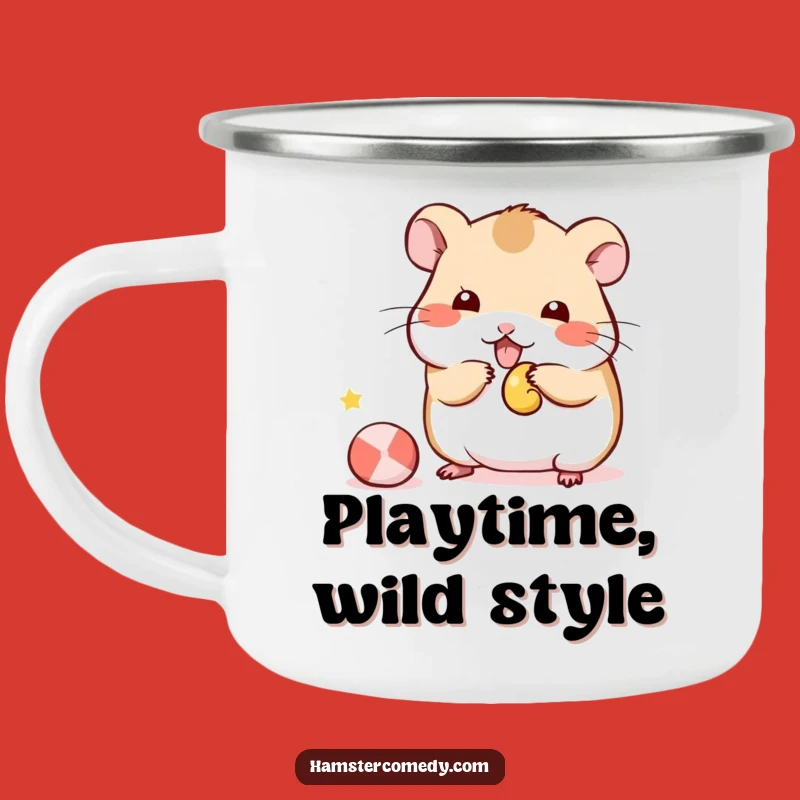 Funny Kawaii Hamster Camping Mug: Playful Toy Adventure, Humorous Outdoor Gift