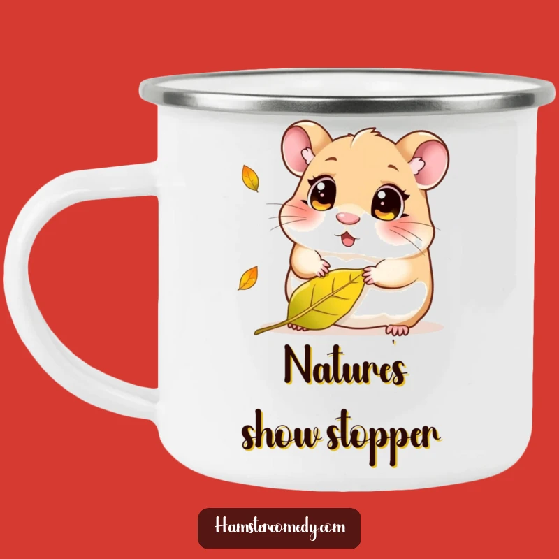 Funny Kawaii Hamster Leaf Camping Mug - Cute Curious Amigurumi Outdoor Gift
