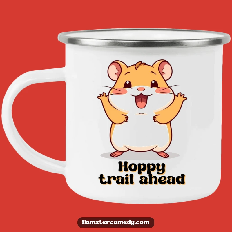 Funny Kawaii Hamster Camping Mug: Excited Hop Adventure, Humorous Outdoor Gift
