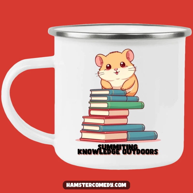 Funny Book Climbing Hamster Camping Mug: Your Hilarious Study Buddy Outdoors