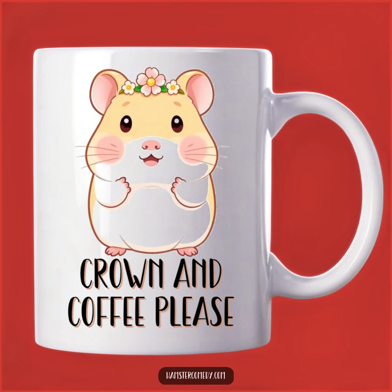 Funny Kawaii Hamster Flower Crown Mug - Cute Royal Critter Gift Idea