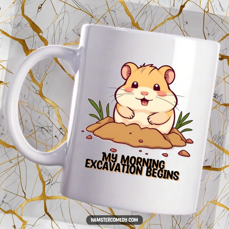 Funny Mug: A determined hamster digs with all its might, showcasing pure, hilarious effort and a passion for excavation.
