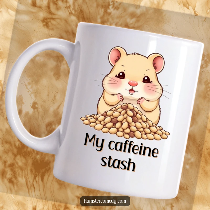 Funny hamster with incredibly puffed-out cheeks, diligently hoarding a large pile of delicious seeds, showcasing ultimate preparedness.