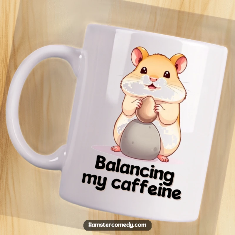 Funny hamster balancing a shiny pebble on its nose with great concentration. Hilarious pet trick funny gift.