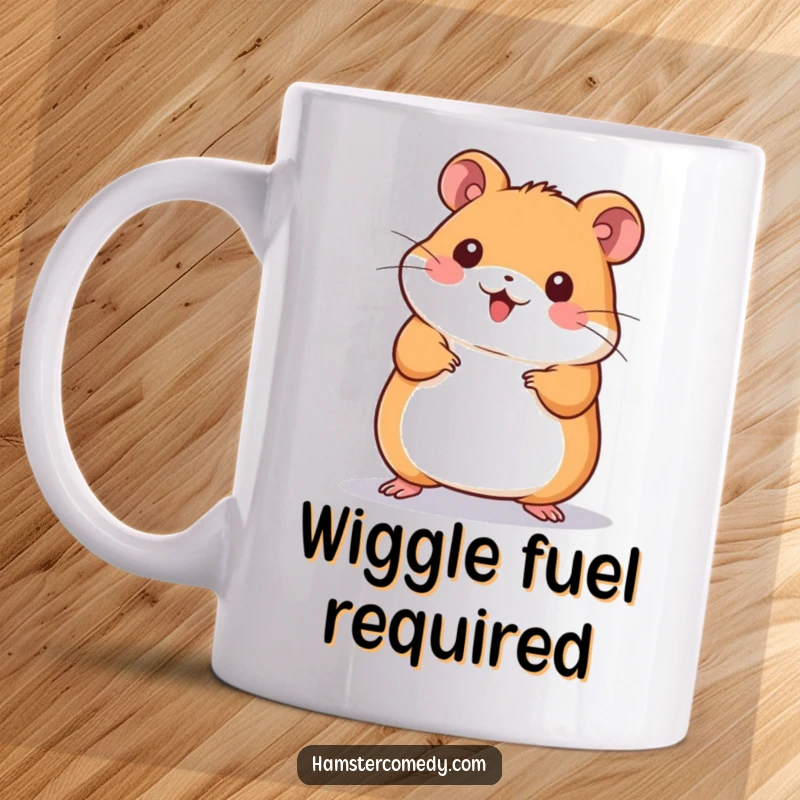 Funny Kawaii Hamster Mug: A cute hamster joyfully wiggling its body in a happy dance, full of energy and amusement.