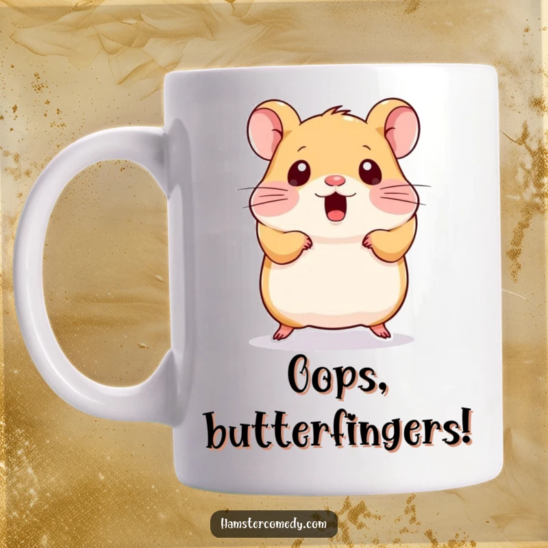 Funny Kawaii Hamster Mug: A surprised, jumping hamster illustration, showcasing cute and comical excitement, perfect for a coffee lover.