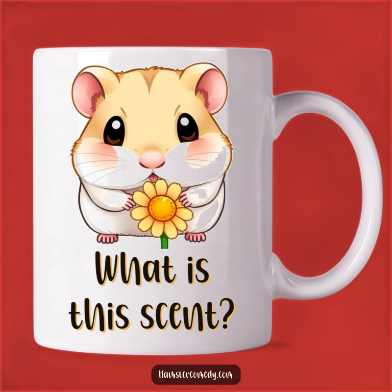 Funny Wide-Eyed Hamster Flower Sniffing Mug - Curious Gift for Hamster Lovers