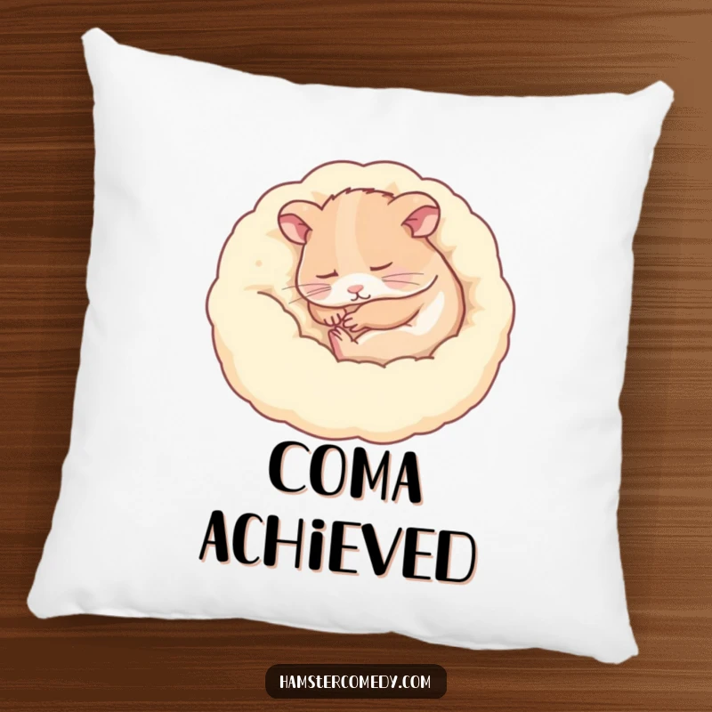 Funny hamster sleeping peacefully curled up, soft fluffy pillow, great funny gift.