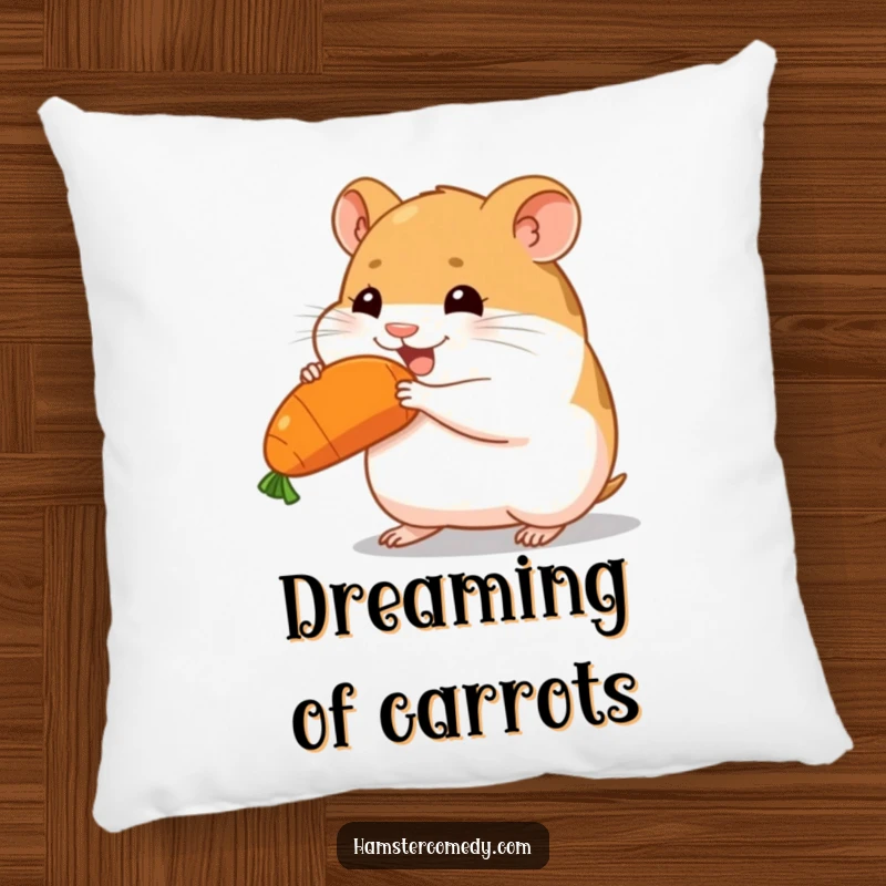 Funny hamster carrying a big carrot, determined expression, soft throw pillow, great funny gift.