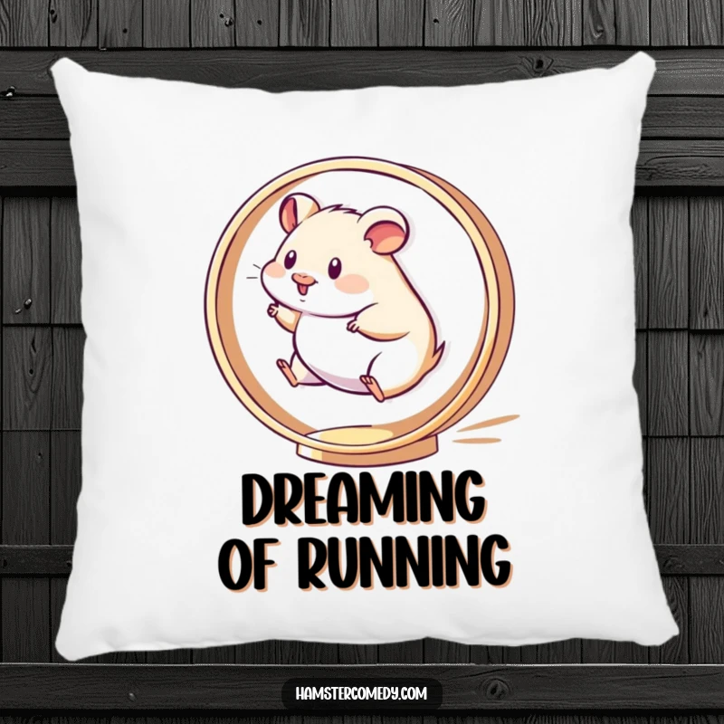 Funny Kawaii Hamster Pillow featuring a cute hamster running energetically on a spinning wheel, offering comfort and humor.