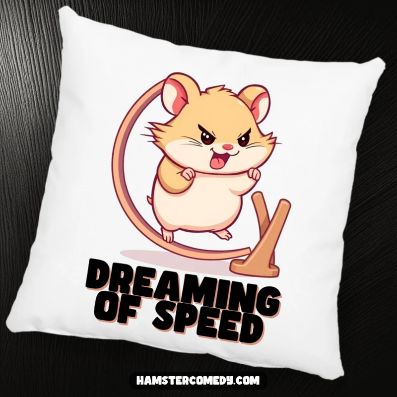 Funny hamster wheel pillow with a character sprinting, providing comfort and a humorous motivational accent, great gift.