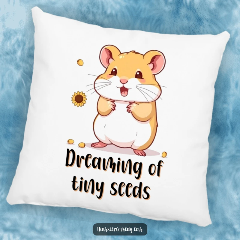 Funny Hamster Pillow with a cute hamster juggling sunflower seeds, offering plush comfort and a dose of lighthearted fun.