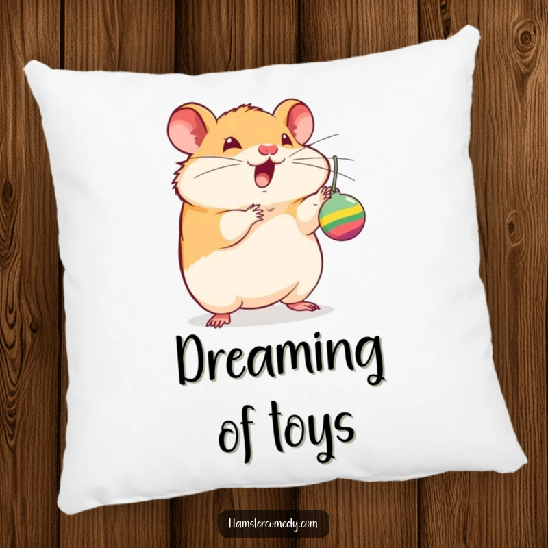 Funny hamster pillow, batting at a dangling toy with excitement, soft and decorative cushion, a humorous and cozy gift.