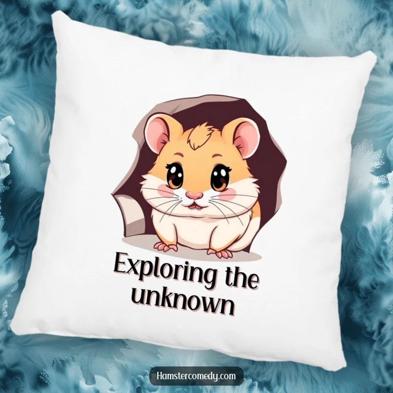 Funny hamster pillow featuring a curious hamster with large eyes peeking into a small opening, offering comfort and humor.