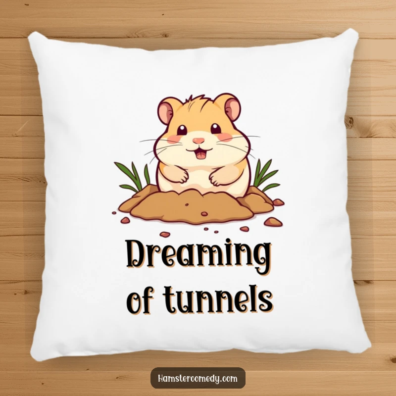 Funny Pillow: A cute hamster digs with determined paws, an amusingly intense scene perfect for a cozy, humorous touch.