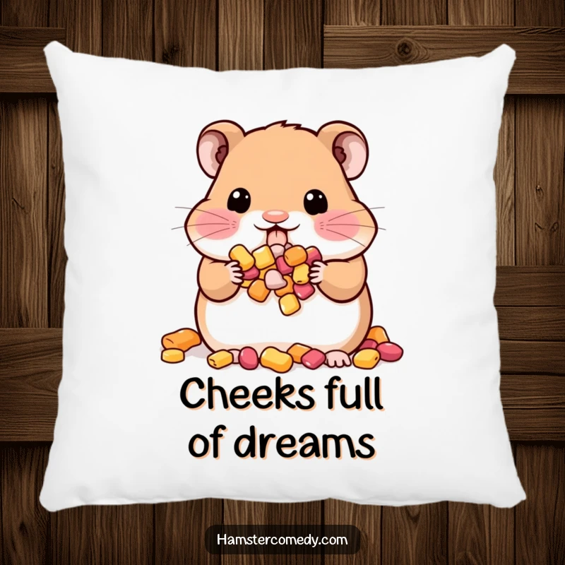 Funny Kawaii Hamster Pillow: A smiling hamster character is featured with full cheeks, bringing a cozy and humorous vibe.