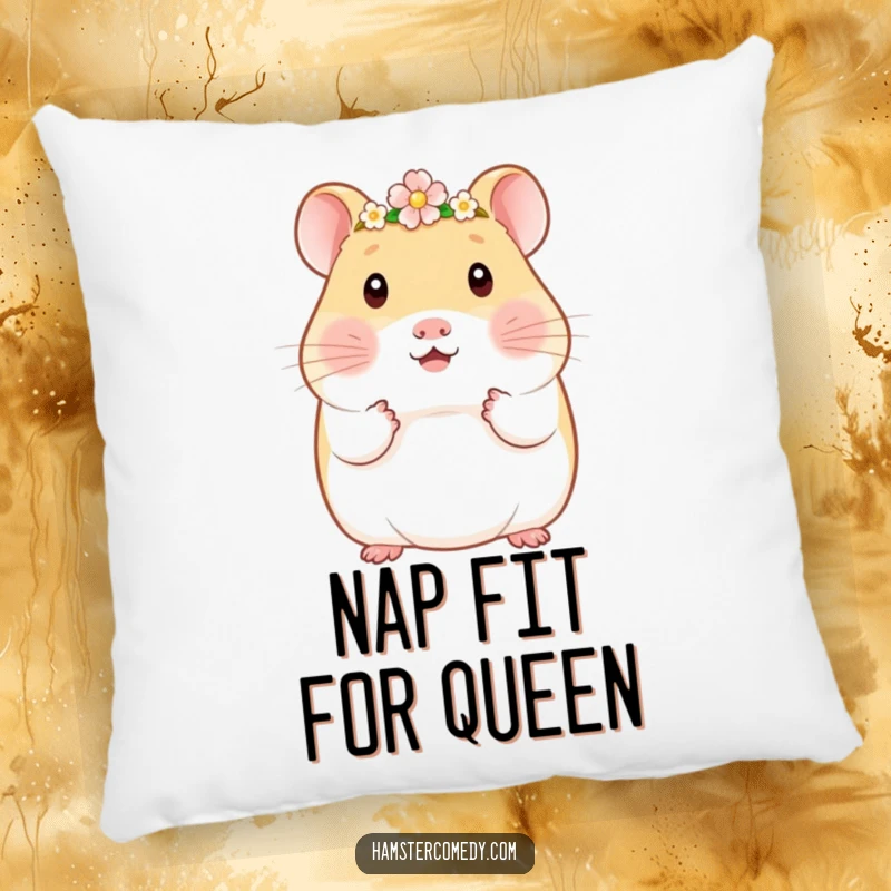 Funny Kawaii Hamster Pillow: Cute hamster wearing a tiny flower crown, offering a soft and regal touch to any seating area.