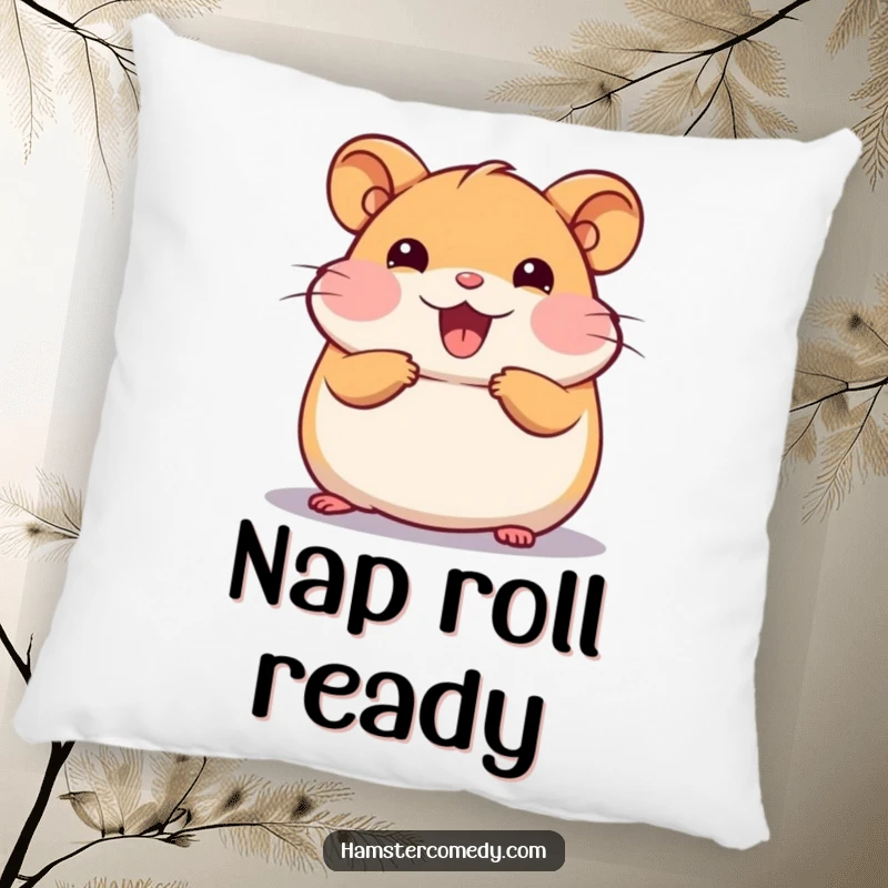 Funny Kawaii Hamster Pillow featuring a cute hamster in a happy roll, designed for comfort and spreading joy.