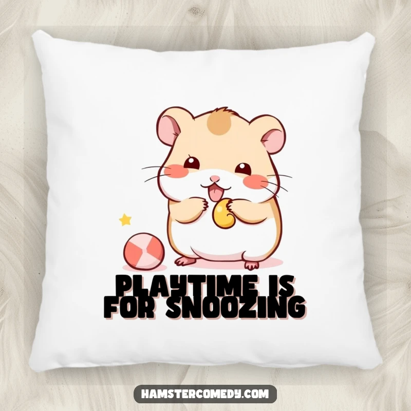 Funny Kawaii Hamster Pillow with a cute hamster playfully batting at a small toy, offering comfort and humor for living spaces.