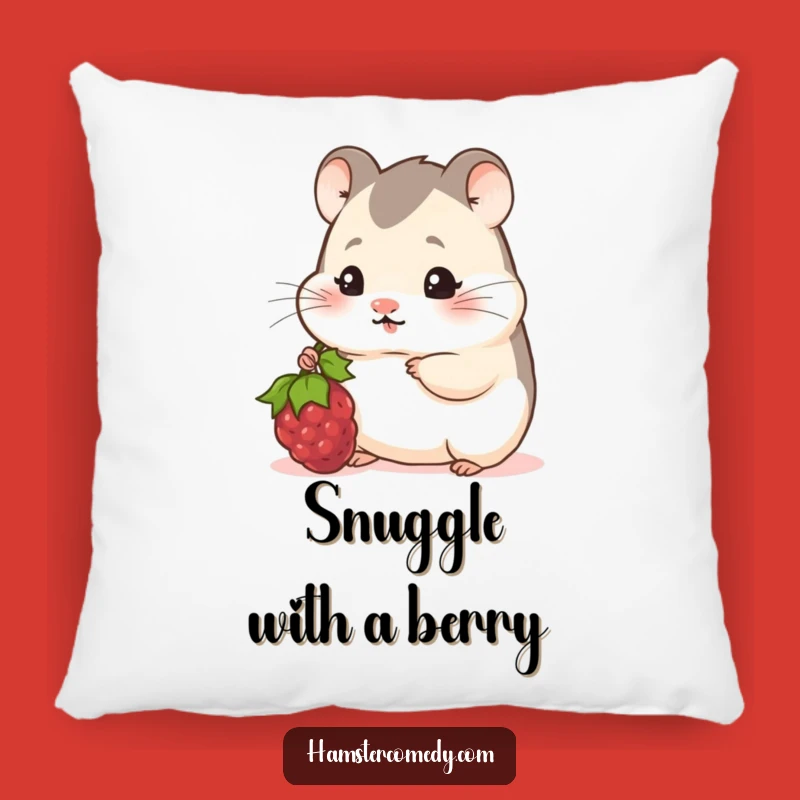 Funny Shy Hamster Berry Pillow: Cozy & Cute Decor for Sweet Dreams
