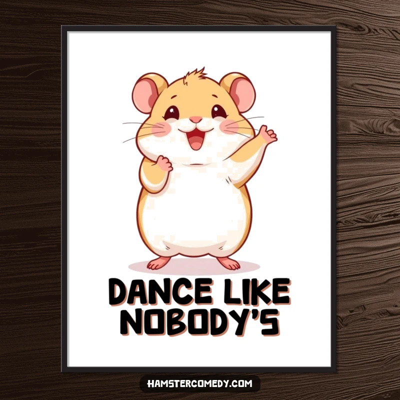 High-resolution digital art of a funny hamster doing a happy dance with its front paws in the air, ready for printing.