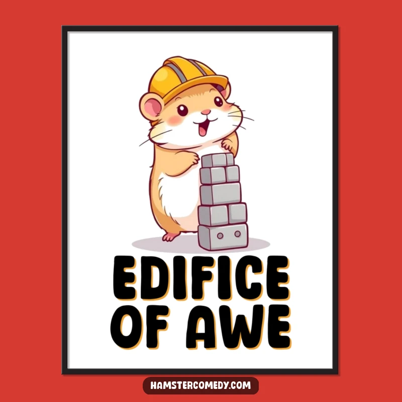 Funny Hamster Art Print: Tiny Constructor Wall Decor, Hilarious Hamster Funny Gift