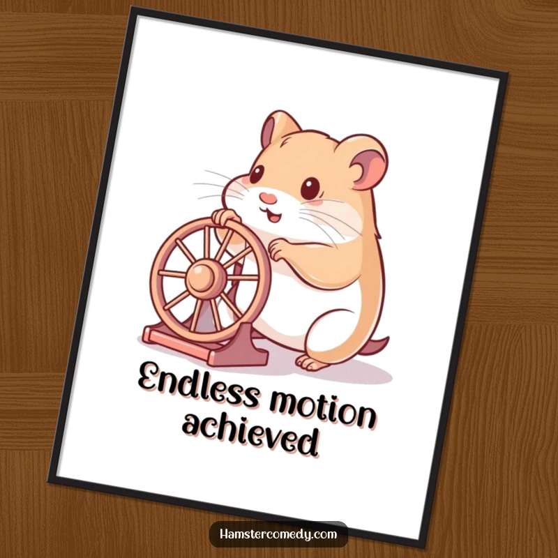 Funny hamster digital art print of a hamster playfully pushing a wheel, for instant humorous decor and motivation.