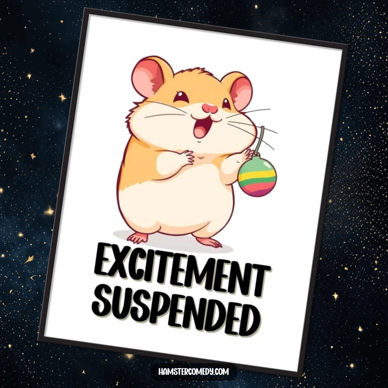 Funny hamster digital art print, batting at a dangling toy with excitement, energetic and humorous wall decor, instant download gift.