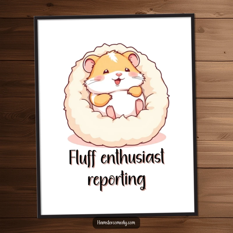 Funny digital art print of a hamster joyfully rolling in a fluffy bed, perfect for vibrant and humorous wall decor.