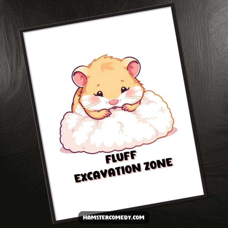 Funny hamster digital art print of a hamster gleefully digging into a fluffy pile, perfect for instant, humorous wall decoration.
